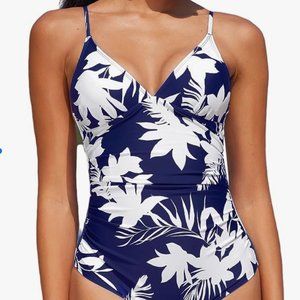 Tropical print one piece swimsuit